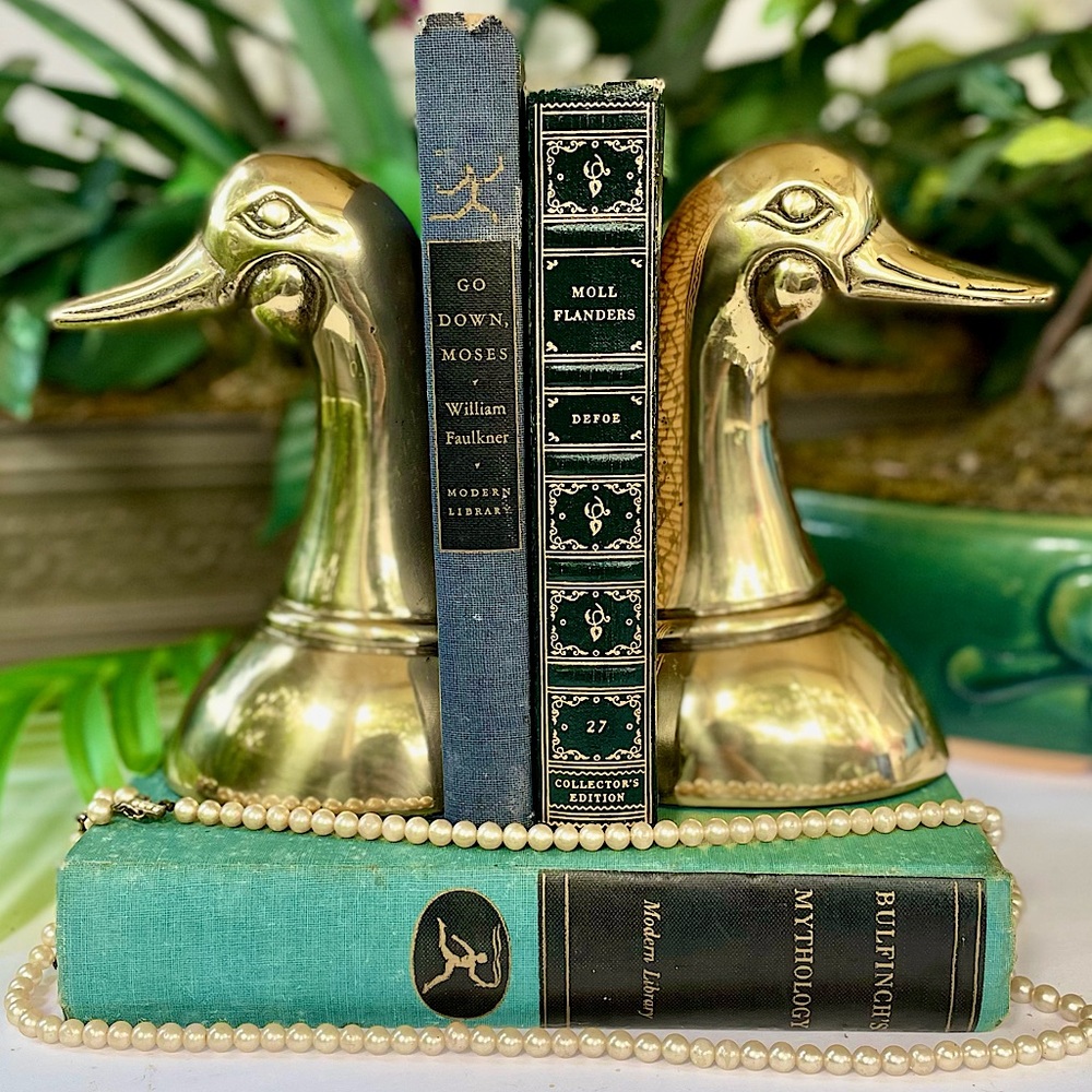 Brass Ducks Bookends Pair Mallards Vintage Korean Korea Set of Two